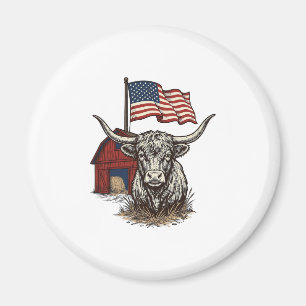 Imã Vaca Longhorn Patriótica e Design Vetorial de Cele