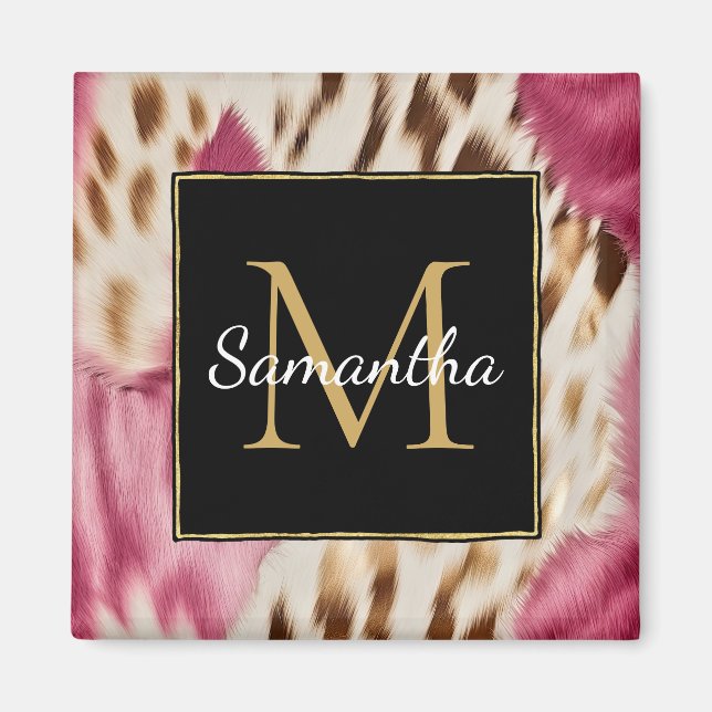 Imã Vaca Ocidental Cor-de-rosa Dourada branca (Frente)