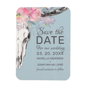 Ímã Vaca Rústica Caveira Boho Blush Floral Salvar Dat