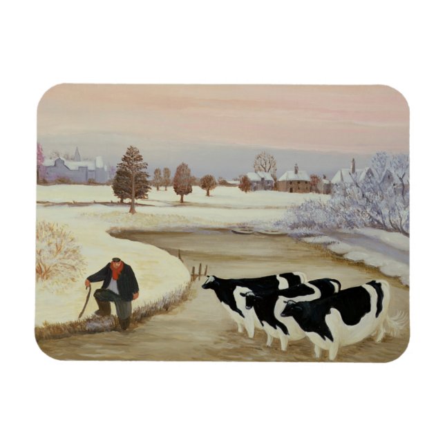 Ímã Vacas num rio de inverno (Horizontal)