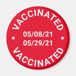 Imã Vacinado com datas personalizadas e texto vermelho