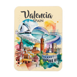Ímã Valencia Spain Cityscape Watercolor Travel Custom