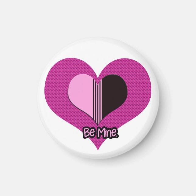 Imã Valentine Heart Pink and Black Be Mine (Frente)