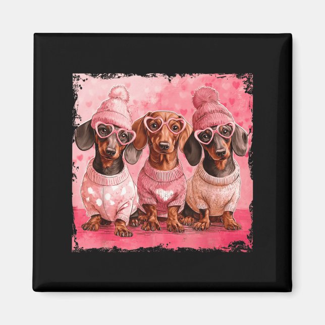 Imã Valentine’s Day Dog Cute Dachshund Dogs For Dog Mo (Frente)
