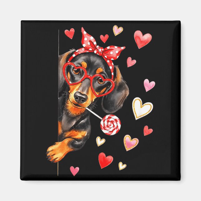 Imã Valentine’s Day Dog Cute Dachshund Dogs For Dog Mo (Frente)
