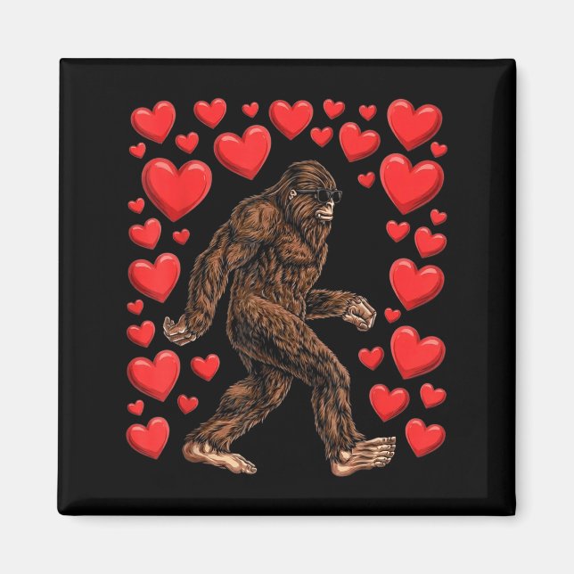 Imã Valentines Day Bigfoot Red Hearts Funny Sasquatch  (Frente)