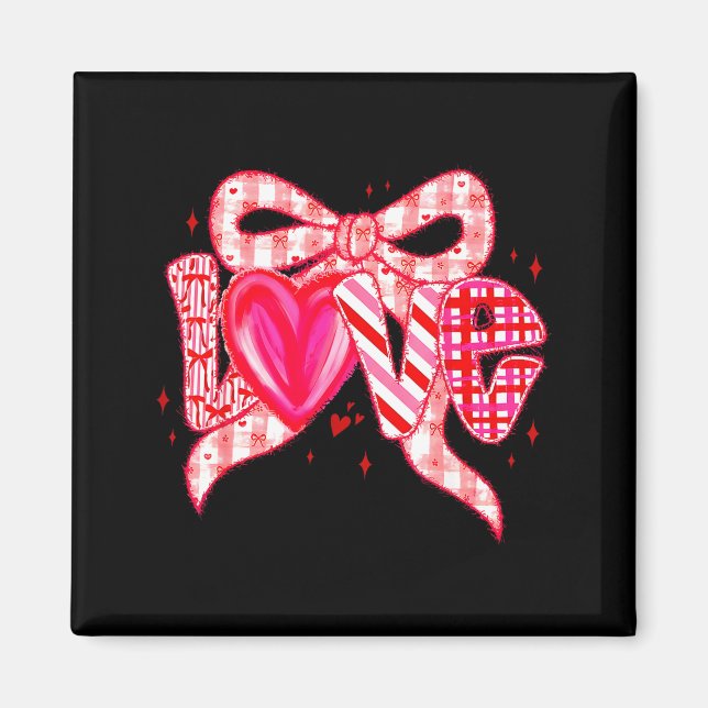 Imã Valentines Day Love Funny Coquette Bow Checkered N (Frente)