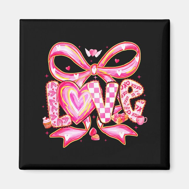 Imã Valentines Day Love Funny Coquette Bow Checkered X (Frente)
