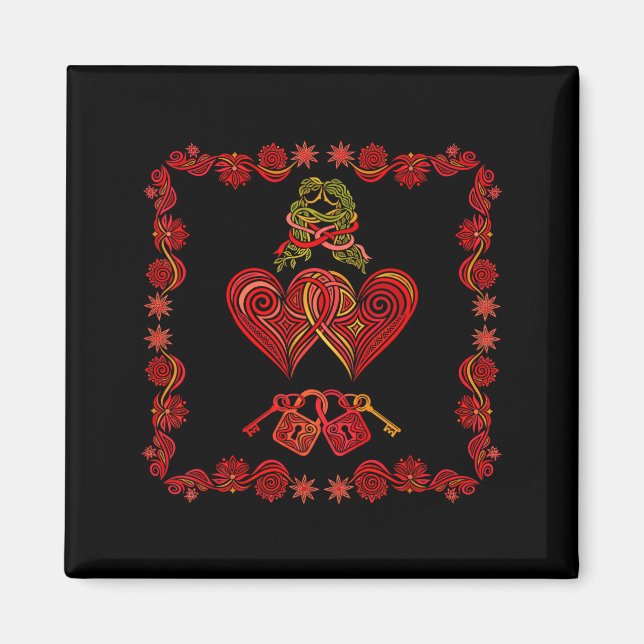 Imã Valentines Day Matching Couple Heart Pajamas Men W (Frente)