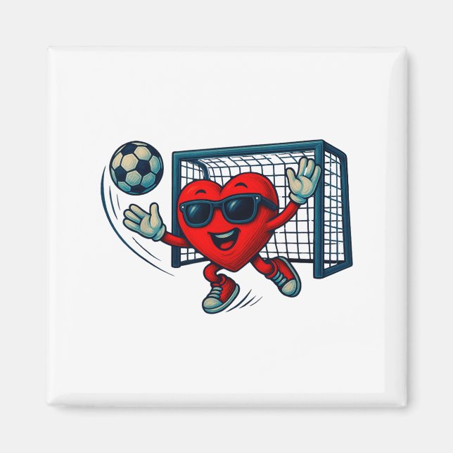 Imã Valentines Day Soccer Goalkeeper Funny Heart Boys  (Frente)