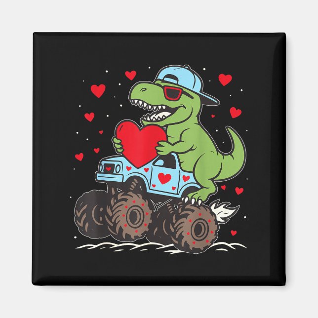 Imã Valentines Day T Rex Riding Monster Truck Funny To (Frente)