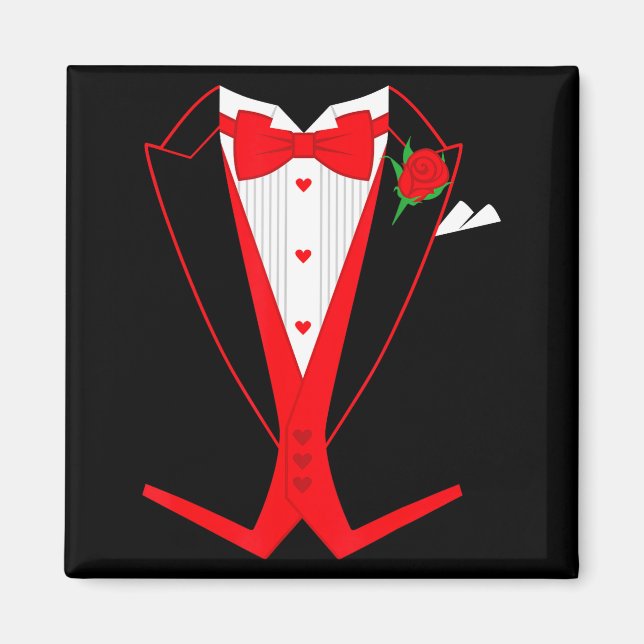 Imã Valentine's Day Tuxedo Red Bow Tie Costume For Guy (Frente)