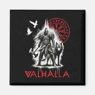 Imã Valhalla Odin Lobo E Corvo Runas Viking Nórdico