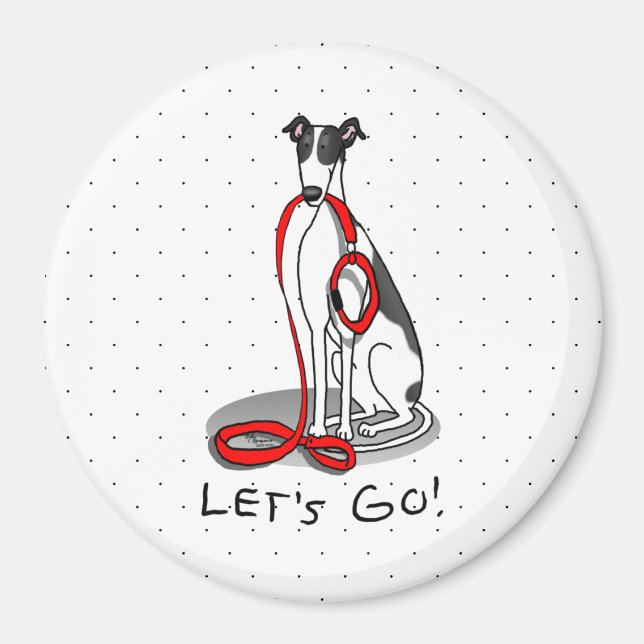 Imã Vamos! (caminhada) Cachorro Greyhound (branco pret (Frente)