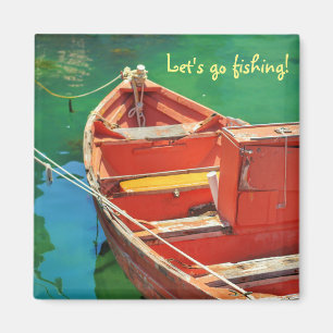 Imã Vamos pescar! Barco Vermelho Ímã de Água Verde