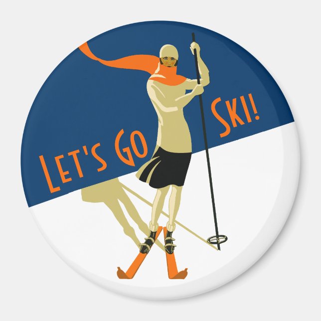 Imã Vamos vai esquiar! Vintage Design Skiers (Frente)