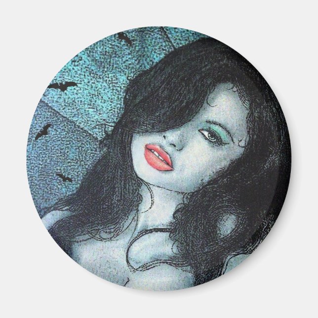 Imã Vampira gótica Cabelo preto Arte original ELD (Frente)