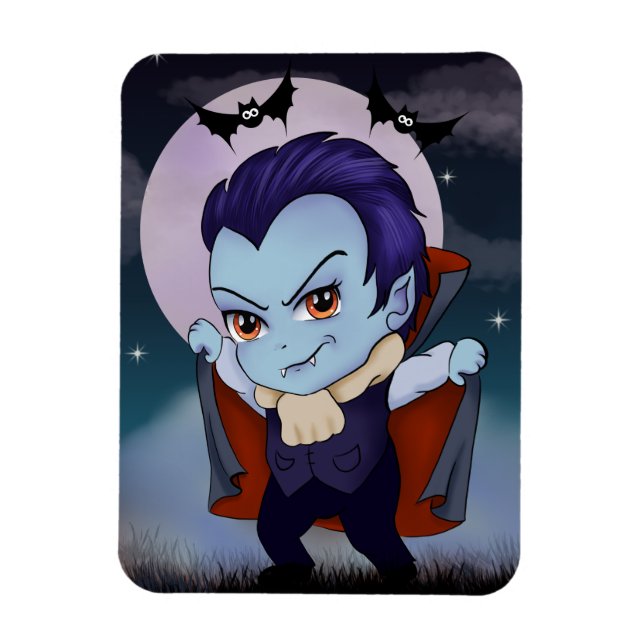 Ímã Vampiro Chibi e Morcegos (Vertical)