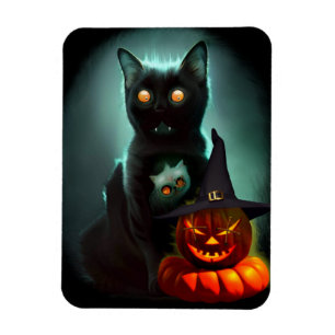 Ímã Vampiro Gato e Mágico Pumpkin Halloween Surreal