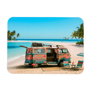 Ímã Van com tema de aposentadoria na praia tropical