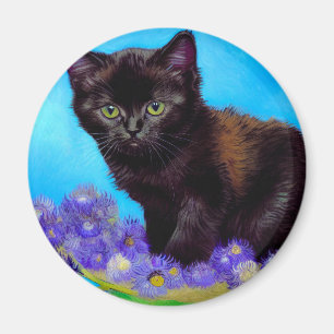 Imã Van Gogh Cat e Flores