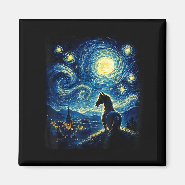 Imã Van Gogh Cowgirl Horse Starry Funny Night Horses L (Frente)