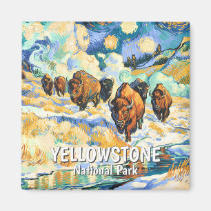Imã Van Gogh Inverno Yellowstone Vida Selvagem Bisonte