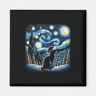 Imã Van Gogh Noite Estrelada Festivo Natal Gato Preto