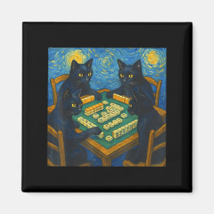 Imã Van gogh noite estrelada gato jogando mahjong chin