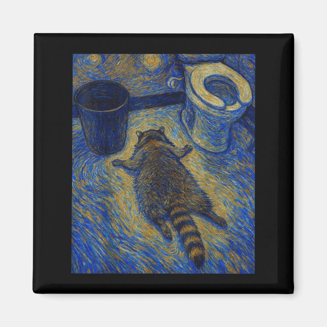 Imã Van Gogh Raccoon Drunk Pes Out In Bathroom Meme  (Frente)