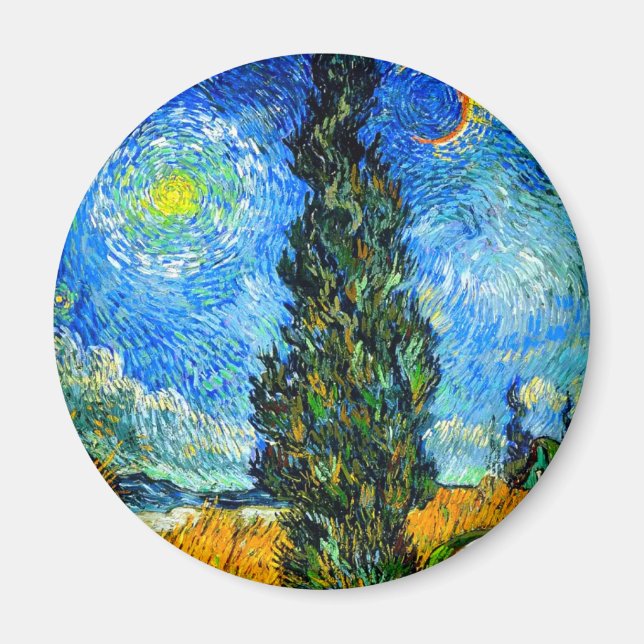 Imã Van Gogh Road com Cypress e Star (Frente)