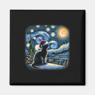 Imã Van Gogh Starry Night Cat Funny Black Christma