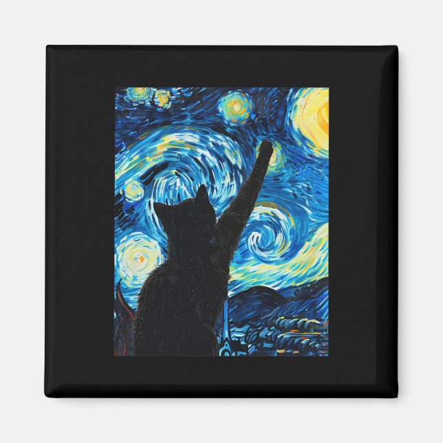 Imã Van Gogh Starry Night Cat Kitten (Frente)