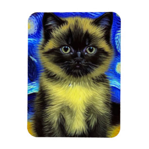 Ímã Van Gogh Starry Night Siamese Cat