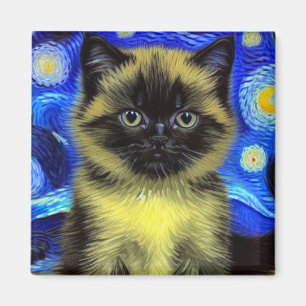 Imã Van Gogh Starry Night Siamese Cat