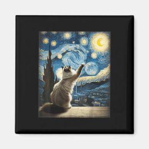 Imã Van Gogh Starry Night Style Artístico Ragdoll Cat