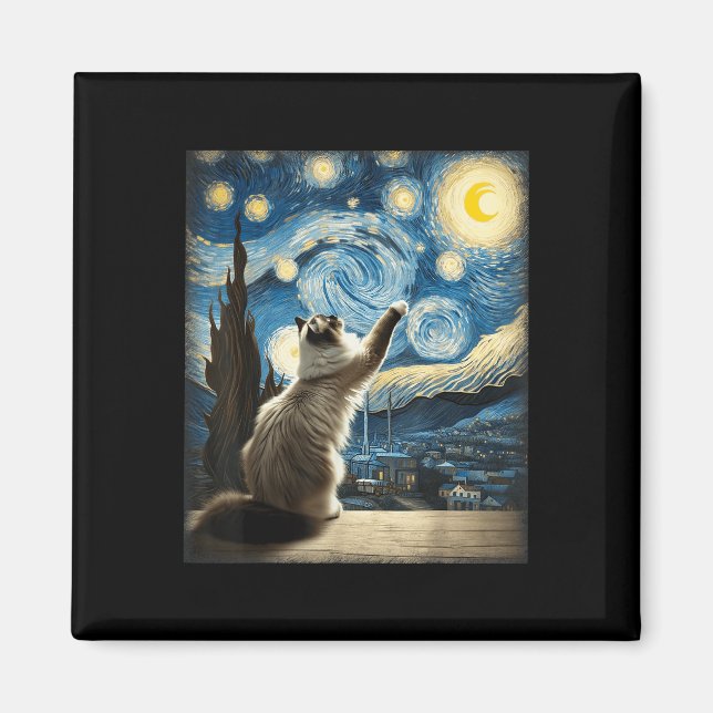 Imã Van Gogh Starry Night Style Artístico Ragdoll Cat (Frente)