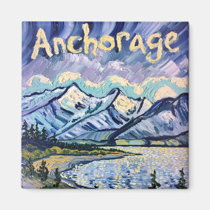 Imã Van Gogh Style Anchorage Alaska Landscape Painting