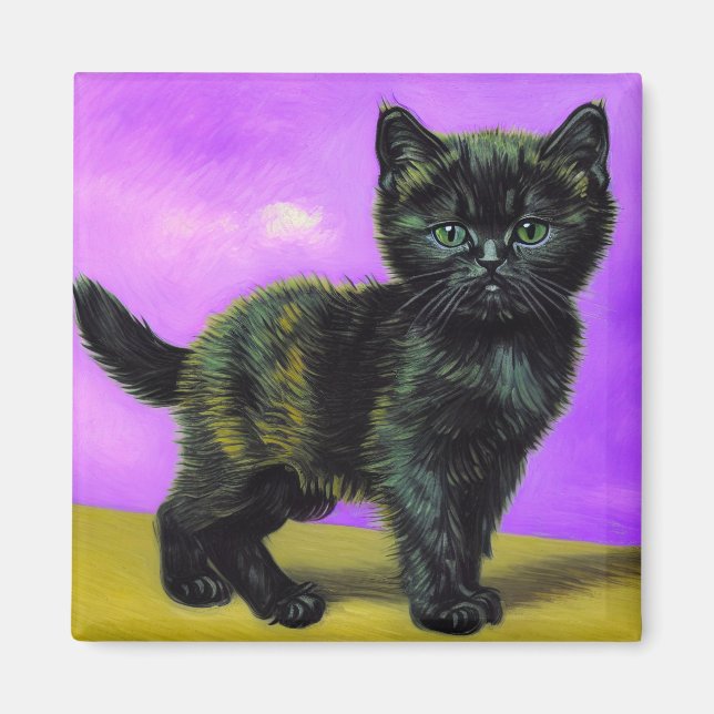 Imã Van Gogh Style Cat (Frente)