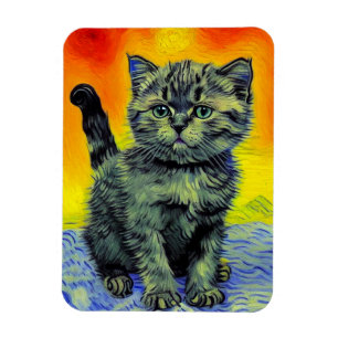 Ímã Van Gogh Style Cat Sunset Beach