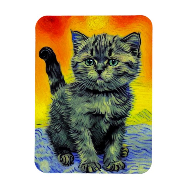 Ímã Van Gogh Style Cat Sunset Beach (Vertical)