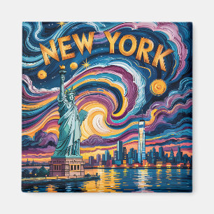 Imã Van Gogh Style New York Skyline & Liberty Viagem
