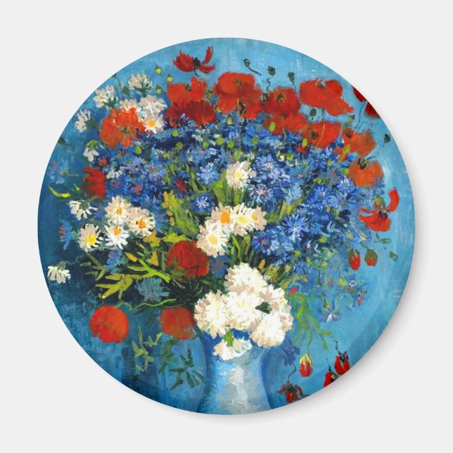 Imã Van Gogh Vase com Cornflower e Poppies (Frente)