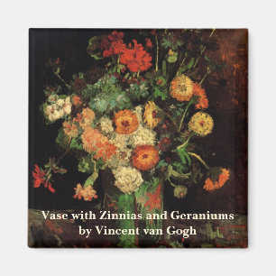 Imã Van Gogh Vase com Zinnias e Flores de Gerânio
