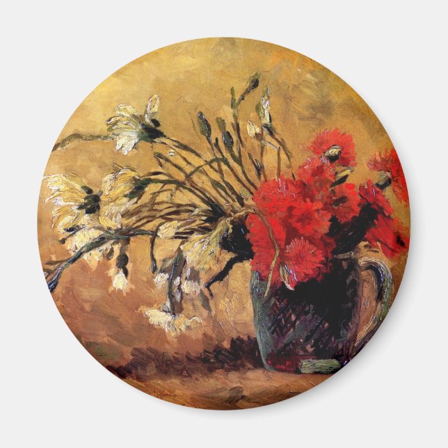 Imã Van Gogh - Vaso Com Cravos Vermelhos e Brancos (Frente)