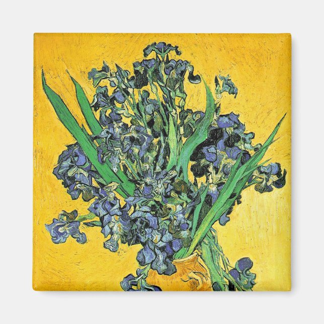 Imã Van Gogh - Vaso com Íris Fundo Amarelo (Frente)