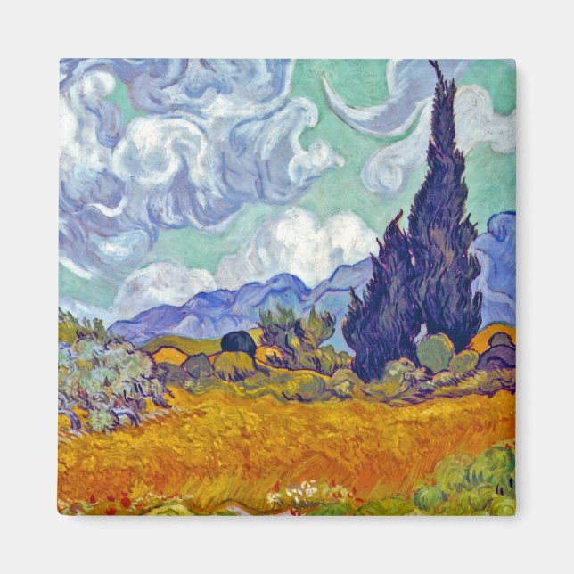 Imã Van Gogh - Wheatfield Com Cyprestes (Frente)