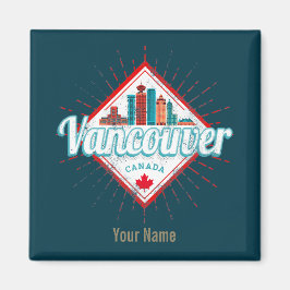 Imã Vancouver Skyline British Columbia Retro Canadá