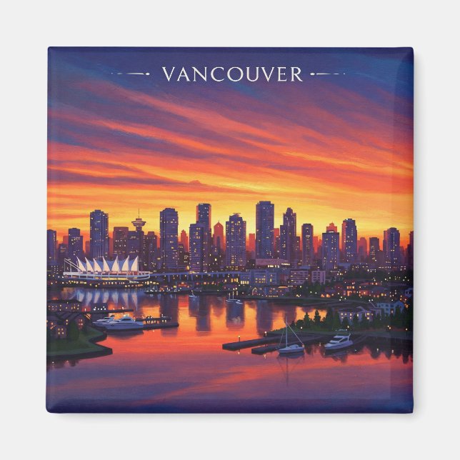 Imã Vancouver Skyline Canadá Sunset Viagem (Frente)