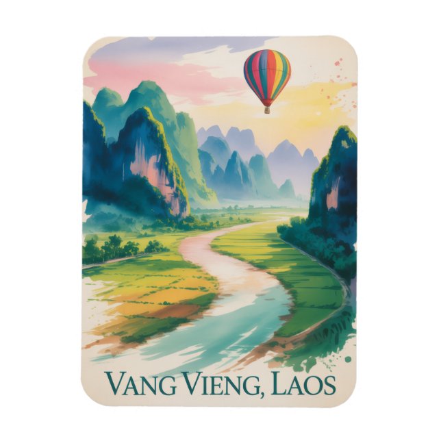 Ímã Vang Vieng Laos Balão de Ar Antigo (Vertical)